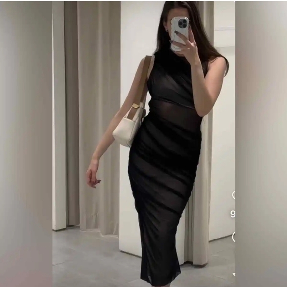 Zara tulle semi sheer dress new! Sz small black . - Picture 1 of 8